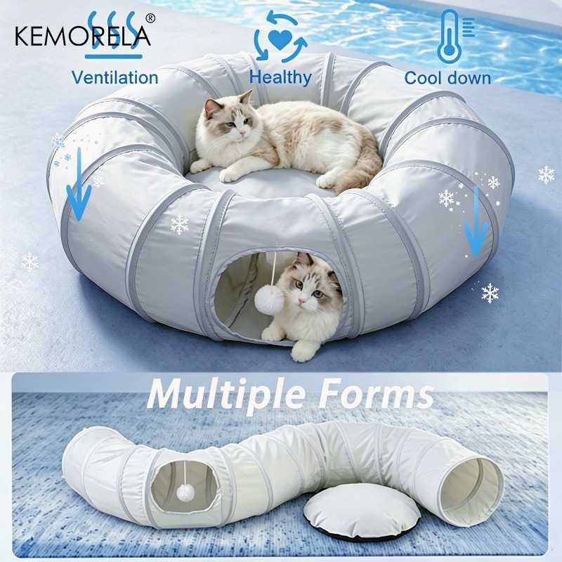 Cat Tunnel Toy - KEMORELA Zomerkoelende kattentunnel, opvouwbaar katten speelgoed,